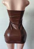 Pre Order: About 7 work days shipping PU Leather Mini Dress YUEM-300839