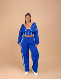 Patchwork Hooded Sweatshirt Three-Piece Pants Set YMEF-57095