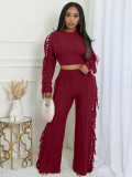 Solid Color Knits Tassel Two Piece Pants Set TK-6346