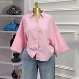 Loose Solid Color 3/4 Sleeve Shirts GCNE-73145