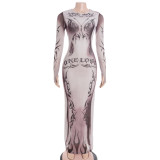 Print Long Sleeve Slim Maxi Dress GAXB-D328DS