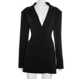 Solid Color Long Sleeve Blazer Dress GSZM-D25DS420