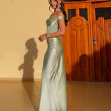 One Shoulder Mesh Slim Maxi Dress DLSF-K25D76182