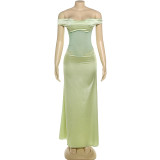 One Shoulder Mesh Slim Maxi Dress DLSF-K25D76182