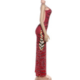 Print Backless Sling Maxi Dress DLSF-K25D81438