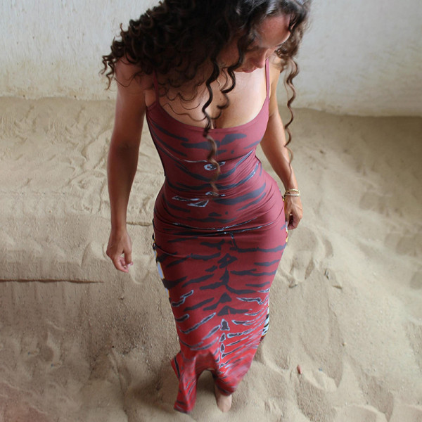 Print Backless Sling Maxi Dress DLSF-K25D81438