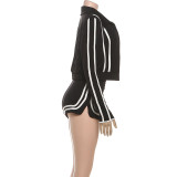 Fashion Long Sleeve Patchwork Three Piece Shorts Set DLSF-K25S82617