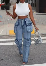 Casual Patchwork Multi-pockets Loose Jeans OD-8686