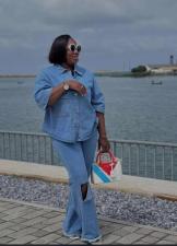 Denim Long Sleeve Shirt Holes Jeans 2 Piece Set GMYU-6386