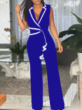 V Neck Sleeveless Wide Leg Jumpsuit QYMF-3219