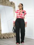 Plaid Print Thickened Patchwork PU Leather Jacket CM-9535