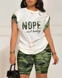 Plus Size Letter Print Short Sleeve Short Suit GSRX-9043