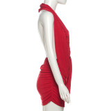 Deep V Neck Backless Mini Dress XEF-K25D82314