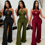 Solid Color Halterneck Tie Jumpsuit BY-7570