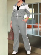 Contrast Color Sports Zipper Two Piece Pants Set GWSF-T814872942