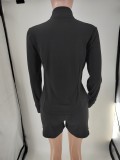 Zipper Long Sleeve Print Short Suit GMJL-XH2200