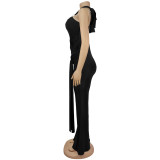 Solid Color Halterneck Tie Jumpsuit BY-7570