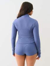 Zipper Long Sleeve Print Short Suit GMJL-XH2200