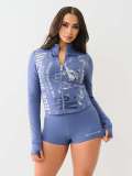 Zipper Long Sleeve Print Short Suit GMJL-XH2200