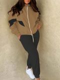 Plus Size Fleece Thickened High-Neck Jacket Sports Pants Set  GWSF-T730349850