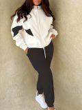 Plus Size Fleece Thickened High-Neck Jacket Sports Pants Set  GWSF-T730349850
