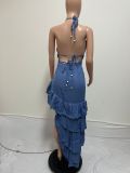 Plus Size Sleeveless Pleated Irregular Long Dress QYXZ-9172