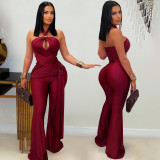 Solid Color Halterneck Tie Jumpsuit BY-7570
