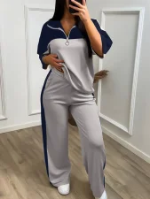 Color Block Sport Two Piece Pants Set GWSF-T454743417