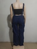 Plus Size Fashion Multi-pockets Denim Jumpsuit GAKF-A40304