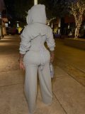 Solid Color Hooded Tie Up Two Piece Pants Set TK-6347
