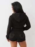 Letter Print Long Sleeve Hooded Shorts Suit GFCF-1416