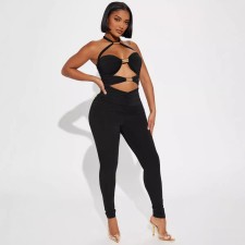 Hollow Out Patchwork Two Piece Pants Set SHD-9572