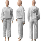 Beaded Hooded Sweatshirt And Sweatpants Two-Piece Set HMS-5595