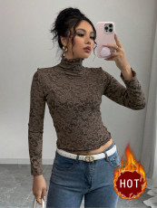 Half-High Neck Patchwork Mesh Top GZJF-2625