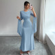 Mesh Patchwork Solid Color Fishtail Dress GZJF-10187
