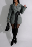 Tie Up Patchwork Long Sleeve Blazer AIL-337