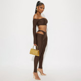 Off Shoulder Long Sleeve Two Piece Pants Set MXBF-J25ST318