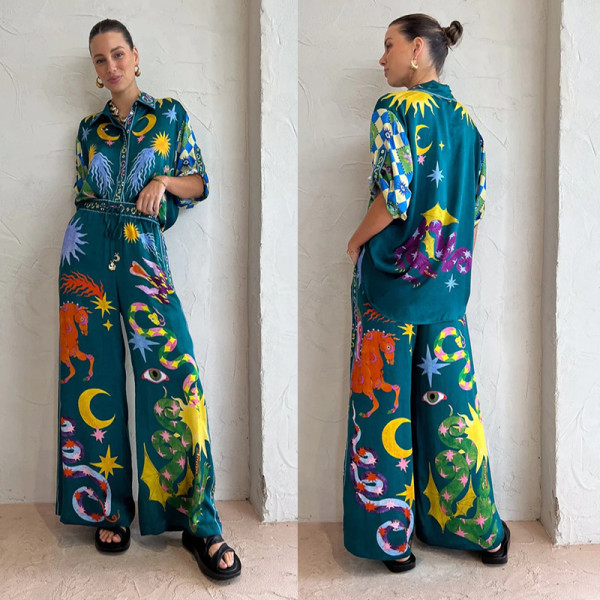 Fashion Print Slim Two Piece Pants Set GCYF-9558