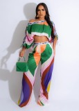 Color Block Print Two Piece Pants Set GCYF-9639