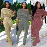 Pleated Long Sleeve Tops Micro Pant Suit GTYZ-7595