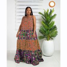 Plus Size Print Sleeveless Maxi Dress GCYF-9319