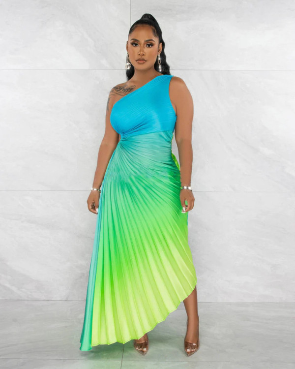 Gradient Press Pleated Maxi Dress GCYF-9575