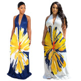 Bohemian Print Halterneck Backless Maxi Dress GCYF-9559