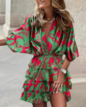 Print V-Neck Mini Dress GSZE-ST22122