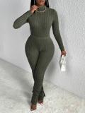 Solid Color Long Sleeve Split Pants Suit GFTF-1029
