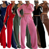 Stripe Patchwork Hooded Sport Two Piece Pants Set TR-1354