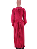 O Neck Press Pleated Maxi Dress GCYF-9446