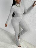 Solid Color Long Sleeve Split Pants Suit GFTF-1029
