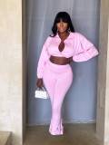 Solid Color Cardigan Two Piece Pants Set SH-391438