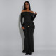 One Shoulder Long Sleeve Maxi Dress BY-7559